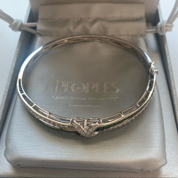 Peoples Jewellers 925 Silver Bangle with Emerald and Clear Stones - Picture 4 of 8